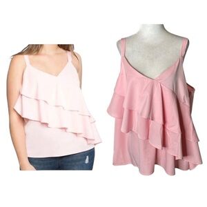 Eloquii Ruffled Layered Asymmetrical Tank Top Pink Plus size 16